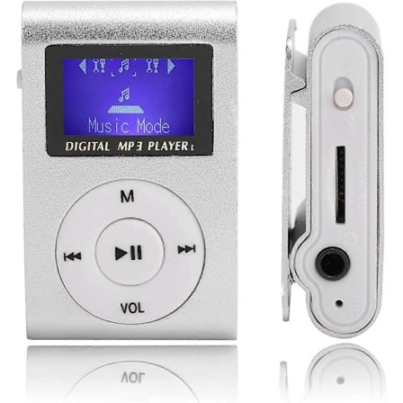 Portabel Mini MP3-musikspelare, LCD-skärm Sport Back Clip MP3-spelare Stödjer Minneskort (Silver)