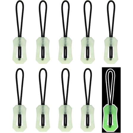 10 selvlysende lynlåsgreb til rygsække og jakker, lysende lynlåsforlængere lavet af letvægts polyester til aktiviteter og natkørsel
