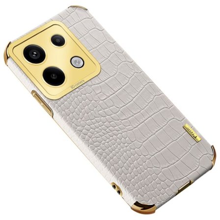 SKALO Xiaomi Redmi Note 13 Pro 5G Crocodile Guldkant Cover - Hvid