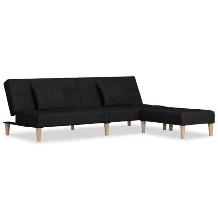 Vidaxl Bäddsoffa 2-sits Med Två Kuddar Och Fotpall Svart Tyg Svart