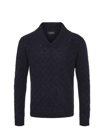 5477 - Iq C Stickad Tröja V-krage Navy SAND