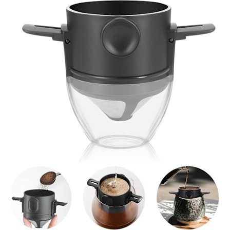 Gjenbrukbar permanent kaffefilterholder med rustfritt stål dobbelt filterholder 1-2 kopper