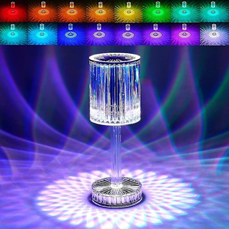 Krystallampe, 16 farver skiftende RGB touch lampe, genopladelig diamant bordlampe til soveværelse stue, fest middagsdekoration kreative lys