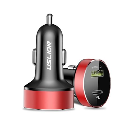 36W Laddare PD+QC3.0 USB Bil Laddare-(Röd)(En Set)