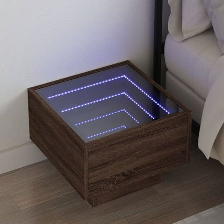 Maison Exclusive - Sängbord med oändlig LED ekbrun 40x40x30 cm