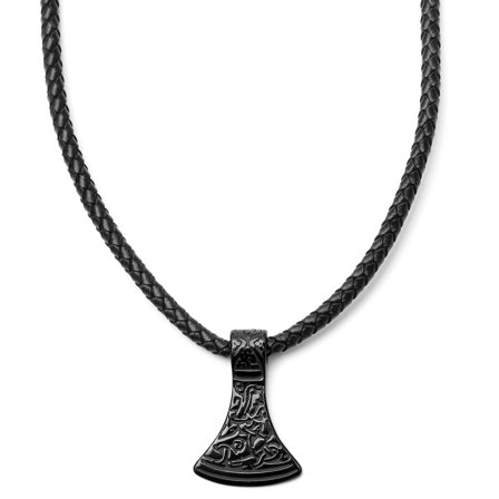 Rune Thor’s Axe Black Leather Necklace for Men - Thor's hammer necklaces