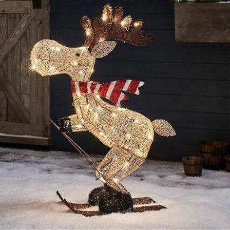 Utendørs Jul Figur LED Skiløpende Elg Hagedekorasjon Ornament 30cm