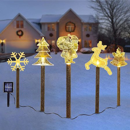 Julepynt, solcelledrevne julelys, utendørs julelys til plen, terrasse, hage, gård (flere)