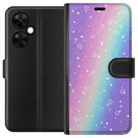 Kompatibelt Lommeboketui til OnePlus Nord CE3 Rainbow-farget pastellbakgrunn med hvite stjerner og gnistrende prikker i myk overgang