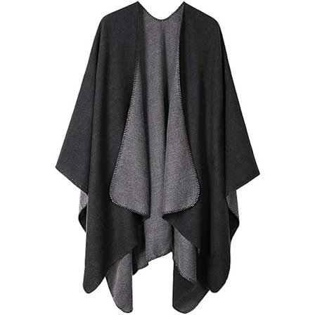Womens Reversible Oversized Poncho Cape Varm Sjal Wrap Åpen Front Trykt Teppe Cardigans