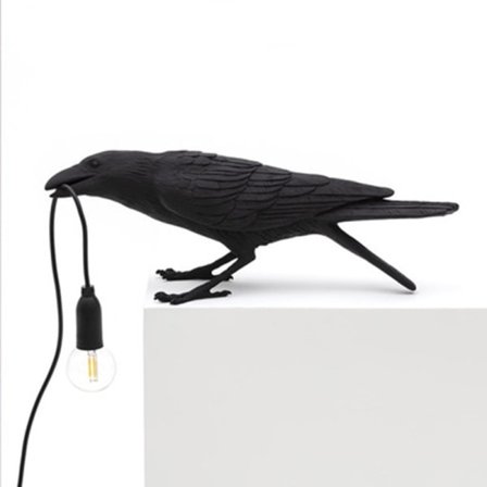 Seletti Bird Modern Italiensk Vägglampa Svart Vit Harts Ljus-WELLNGS svart sittande