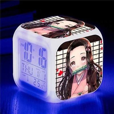 Japan Anime Demon Slayer: Kimetsu No Yaiba Digital Multifunktionel Vækkeur Med Glødende 7 LED Farveskiftende Lys Pvc.(ekskl. batterier)