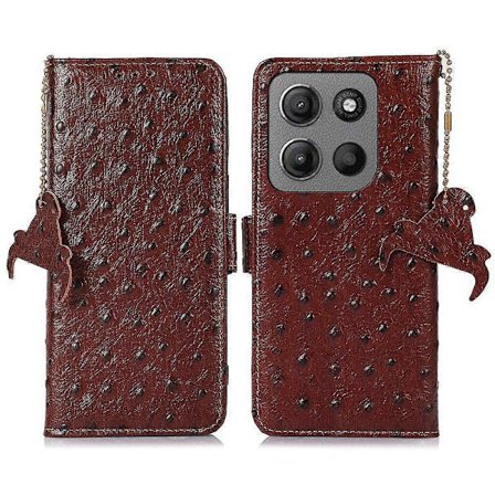 Til Motorola Moto G15 4G/ G05 4G Etui RFID-blokering Ægte Koskind Læder Telefon Cover Strudse Tekstur