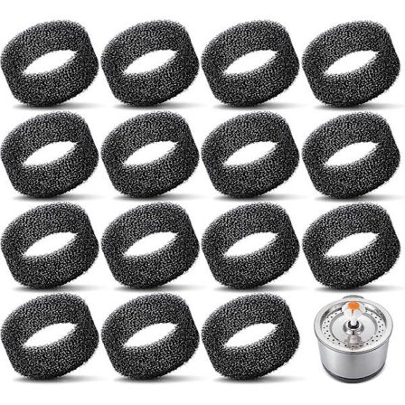 16 stk kjæledyrfontene skumfilter svart filter rund svamp skumfontene erstatningsfilter for 2,5L/84oz rustfritt stål kattefontene