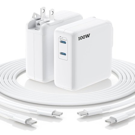 MacBook Pro -laturi, 100 W USB C -laturi 2 kpl kokoontaitettavalla pistokkeella, kaksois-65 W portit pikalataukseen MacBook Pro Airille, iPad Prolle, 