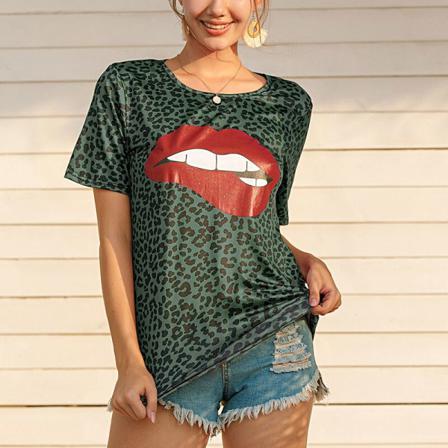 Dam Läppmönster Tunika Blus Color Block T-shirt