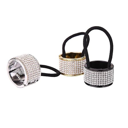 Hårstrikk med strass og glitter, metall, hestehaleholder, gotisk punk-stil