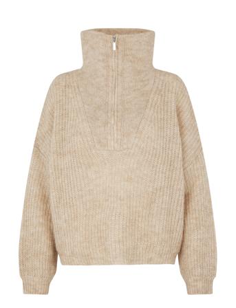 Second Female Lusinda Knit T-Neck Zip Beige