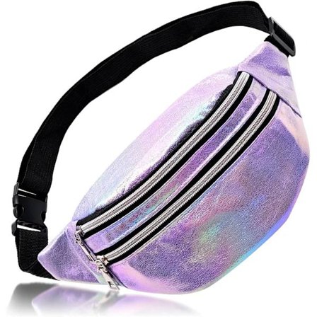 Midjeveske for Kvinner Vanntett PU Bumbag for Dame Mote Glanset Bum Bag med Justerbart Belte for Hundeturer Vandring Reise Sykling (Lilla)