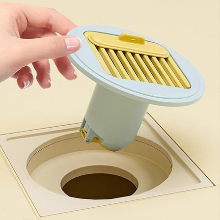 Kamformad avloppsfilterpatron, avloppssil i plast med hårfilter, luktsäkert insatsfilter för avloppsrör i badrum och kök (blå)