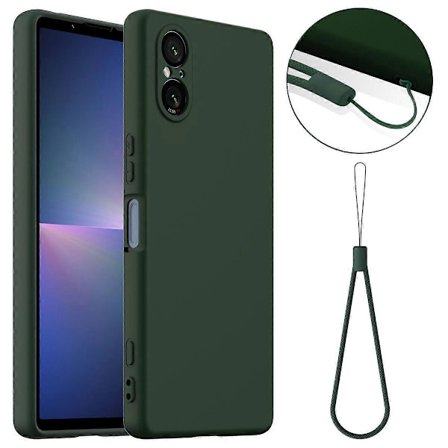 Sony Xperia 5 V -puhelimen kuori, MagSafe-yhteensopiva nestemäinen silikonikuori kaulanauhalla - Musta