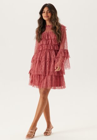 Bubbleroom - Frill Lace Dress - Old rose - Kläder