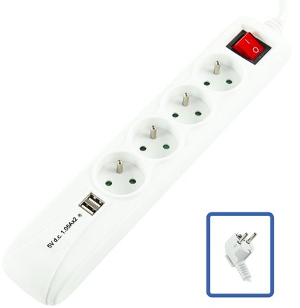 LOGON 4-WAY+2 USB POWER STRIP: