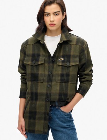 Superdry Borg Check Overshirt - Green - 12