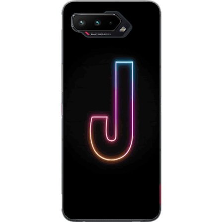 Yhteensopiva Puhelinkuori Asus Asus ROG Phone 5 Minimaalinen neonkirjain J värien vaihtuessa valossa mustaa taustaa vasten