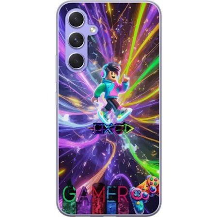 Kompatibelt Mobilskal till Samsung Samsung Galaxy A54 AC DC-logotyp delad i röd eld och blå rök, dramatisk rockestetik med kraftfull kontrast mot s