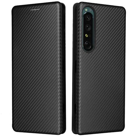 SKALO Sony Xperia 1 IV Carbon Fiber Plånboksfodral - Svart