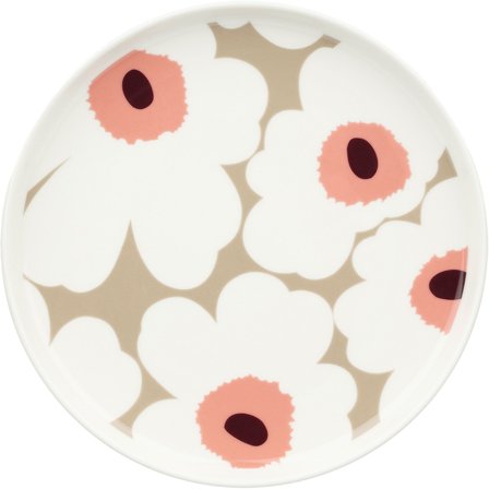 Marimekko Unikko tallerken 20 cm, hvit/leire/rød' - 'Hvit, leire, powder, mørk vinrød