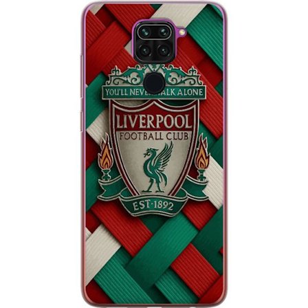 Yhteensopiva Puhelinkuori Xiaomi Xiaomi Redmi Note 9 Liverpool Football Clubin tunnus, jossa You'll Never Walk Alone voimakkaassa graafisessa suunnitt