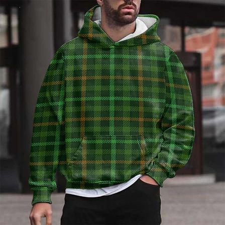 Herr Rutig Långärmad Tröja Hooded Pocket Casual Hoodies
