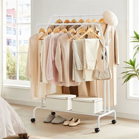 Garderobestativ med hjul og hyller - Hvit