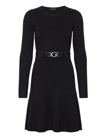 Ls Rib Pleated Paige Swtr Drs Kort Kjole Black GUESS Jeans