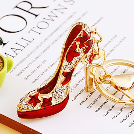 Bil nøglering kvindelig taske charm metal nøglering ring med diamanter lille gave-stjerne høje hæle