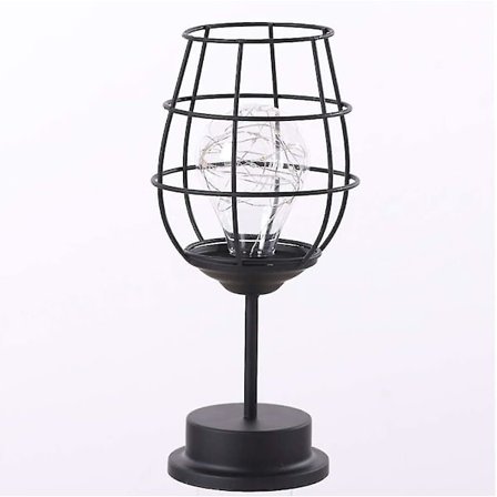 Svart metalltråd nattbordslampe batteridrevet for soverom