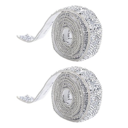 2 stk. 2 cm Sølvfarget Resin Rhinestone Stripe Selvklebende 0,9 meter Dekorativt Glitter Bling Bånd for