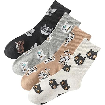 4 par sokker for kvinner Søte katt sokker kvinner, julegaver, halloweengaver/Størrelse: One Size/Farge: Katter(a)