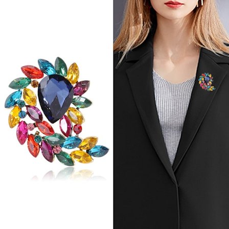 Rhinestone Röd Blad Kostym Brosch Antik Ton (flerfärgad)