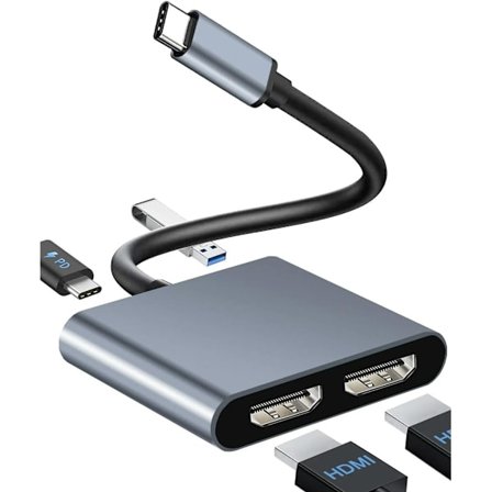 USB C til Dual HDMI-adapter, 2-skærms splitter, USB C-hub til udvidet dobbelt skærm, Dual HDMI-dockingstation til bærbare computere og skærme