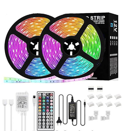 LED Strip Lys RGB 5050 20m 65.6ft Ultra Lang 44 Taster