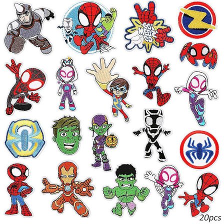 20 stk./sæt Stryge-på-lapper, Tegneserie Superhelt Brodererede Lapper, DIY Sy Applikation Reparationslapp Sæt Til Jakker, Jeans, Bukser, Rygsække, Tøj