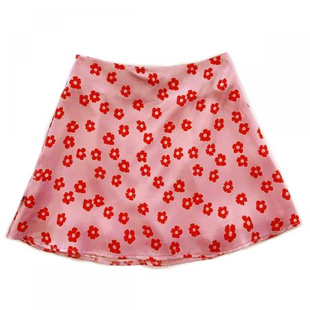 AVEKI Kvinde Casual Blomster Print Satin Silke Høj Talje Lynlås Mini Kort Nederdel, Rosa Blomster, XS