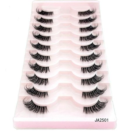 Halvfransar Naturligt utseende Wispy Cat-Eye Fransar D lösögonfransar Fluffiga-Mjuka 10 Par syntetiska fibrer falska fransar set