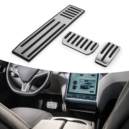 3 stk Fotpedalsett Gasspedal Bremsepedal Fotstøtte Rustfritt Stål Gummi Sklisikker Erstatning for Tesla Model S X—max