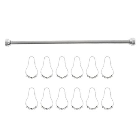 Justerbar Garderobestang med 12 Rustfri Stål Kroge Udtrækkelig Badeværelse Brusestang Fjederstang til Altan Garderobe 80cm