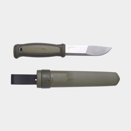 Cuchillo de exterior Morakniv Kansbol con funda de polímero (S), 226 mm, goma TPE / acero inoxidable sueco reciclado, verde