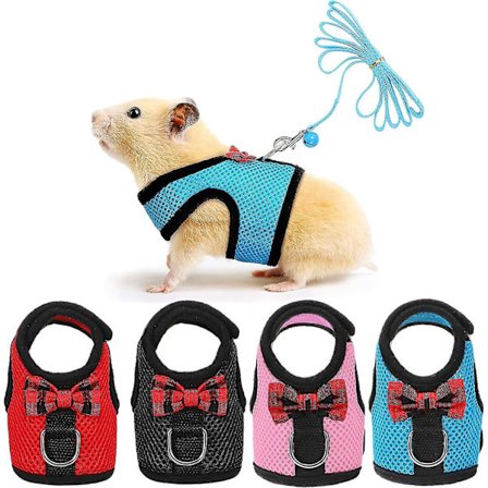 4 stk. marsvine sele og snor blødt mesh lille kæledyr sele med sløjfeklokke, ingen træk komfort polstret vest til marsvin, ilder, chinchilla